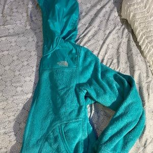 Teal North Face jacket with hood